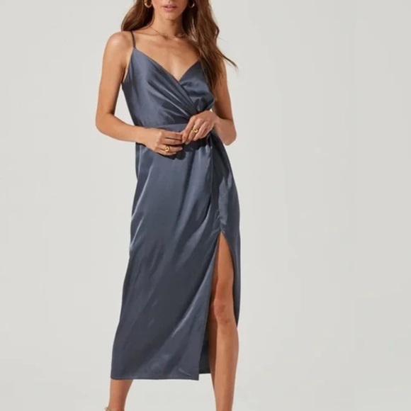 ASTR Twist Front Satin Midi Slip Dress - Picture 1 of 6